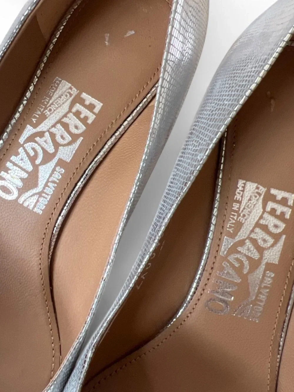Salvatore Ferragamo Silver Metallic Heels Size 7   #glamour #eveningwear #design